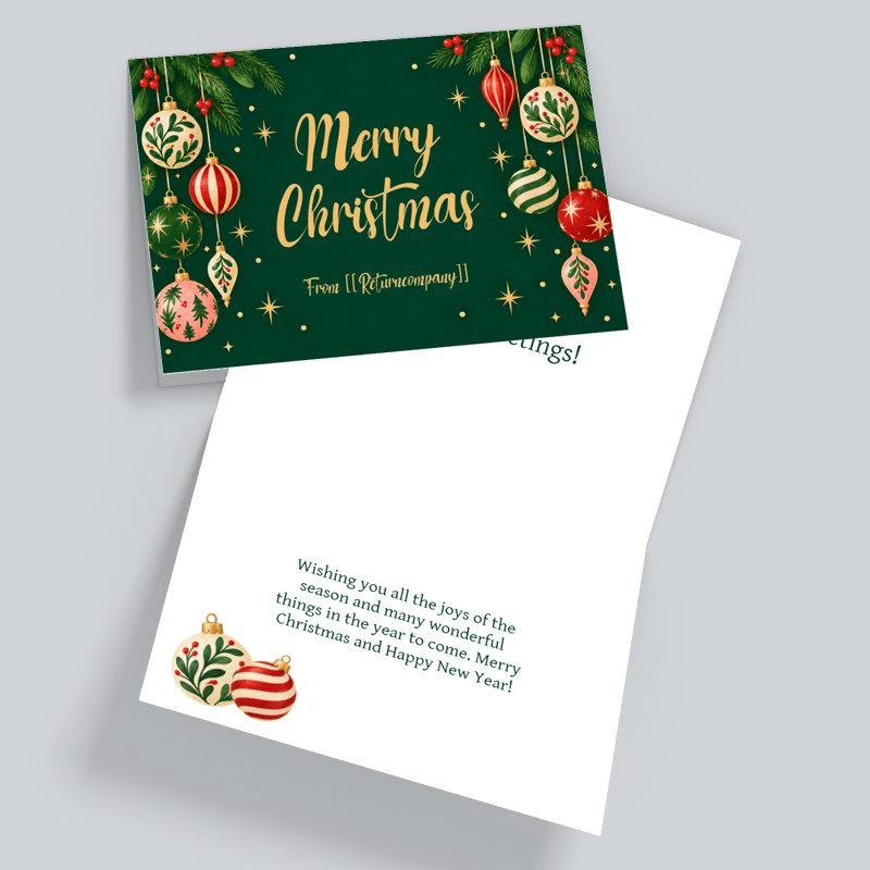 Green Merry Christmas Card With Holiday Ornaments On the Sides